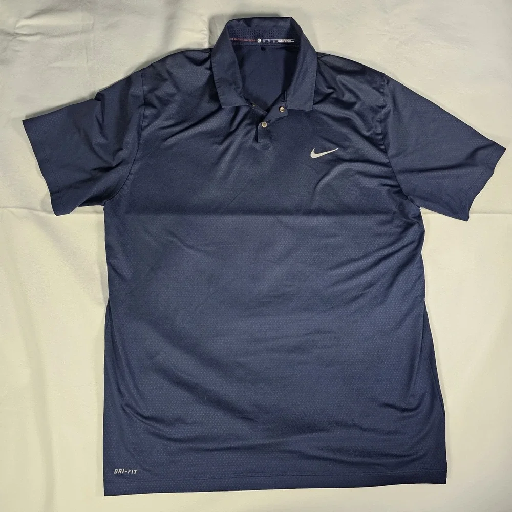 Nike Tiger Woods Collection Polo Shirt Mens XL Blue Dri-Fit Golf Performance‎